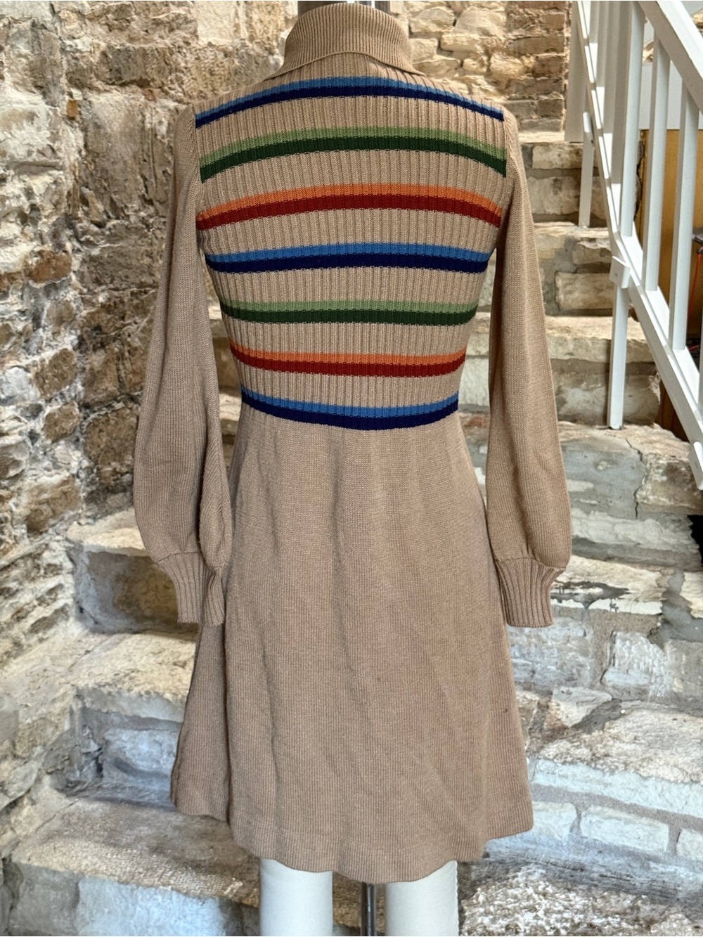 VTG 60s 70s International Boutique Mod Striped Sweater Dress HK Size 11 S - Picture 2 of 7